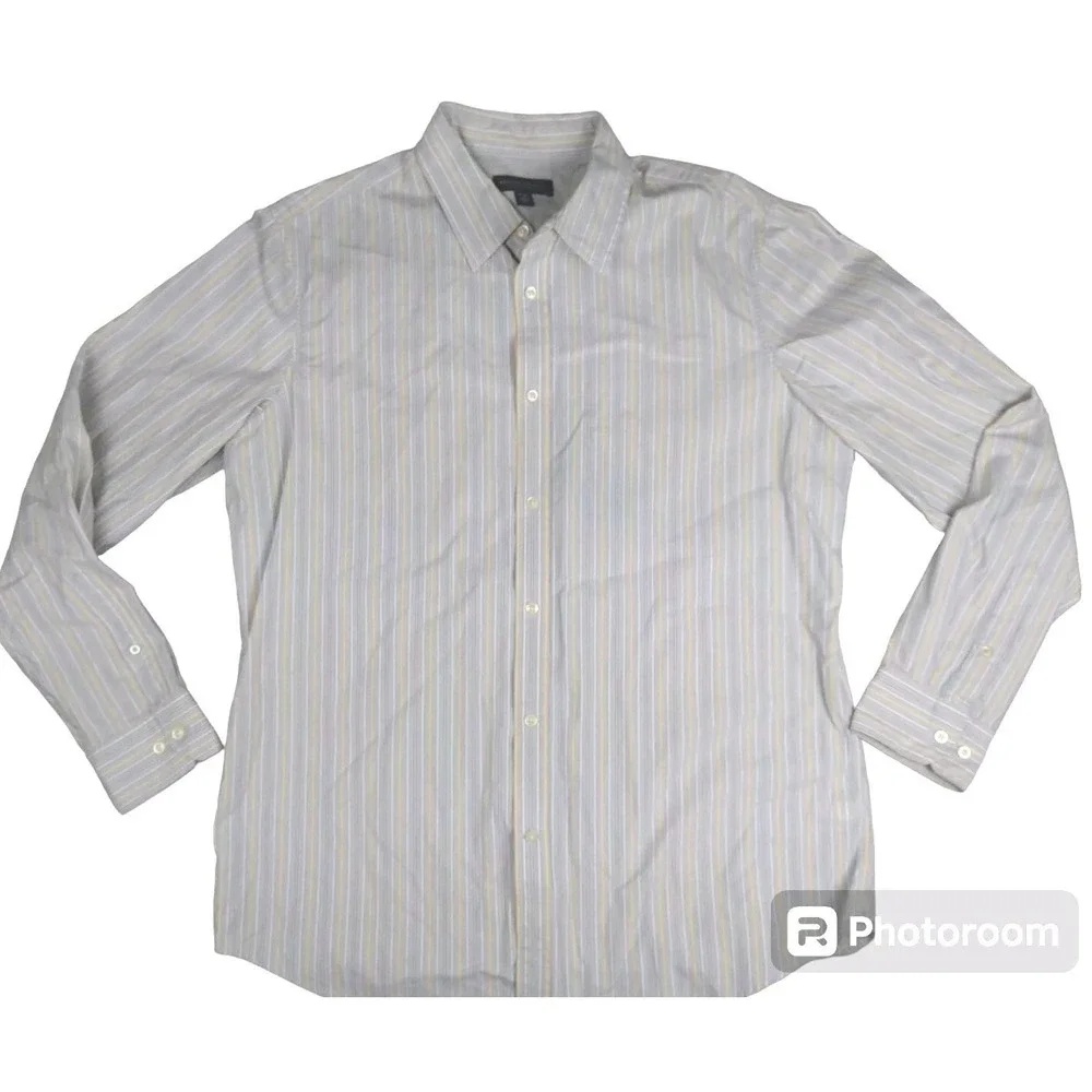 Banana Republic Classic Fit Men's 16-16.5 Large Yellow Gray Stripe Shirt